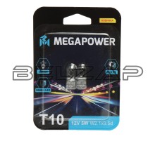 Лампа 12V W5W T10 W2.1x9.5d блистер (2шт.), 370-33-075, MEGAPOWER